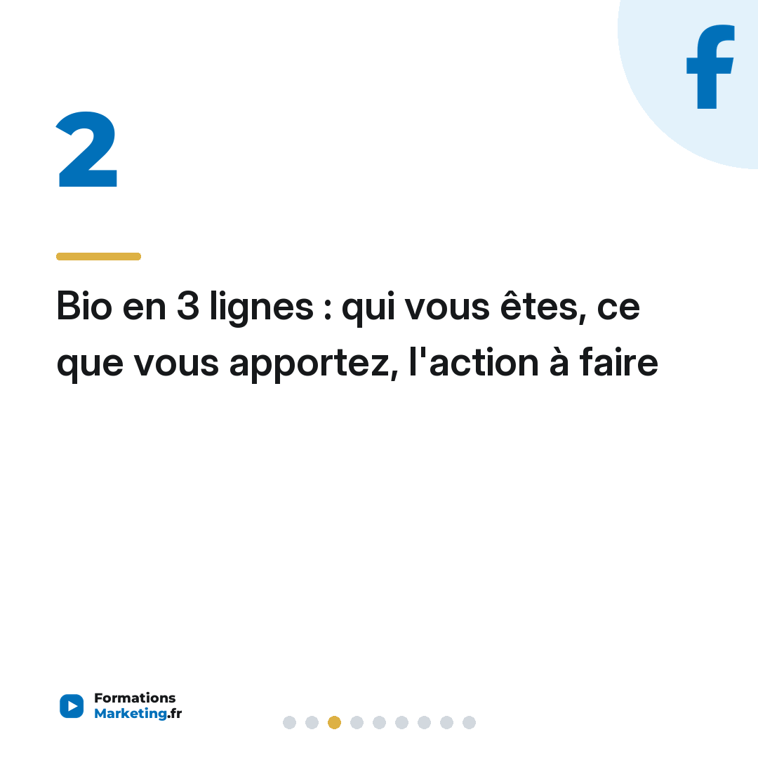 Bio en 3 lignes : qui vous êtes, ce que vous apportez, l'action à faire