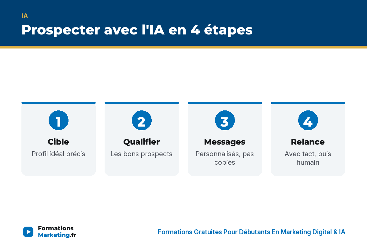 Prospecter avec l'IA en 4 étapes : cible, qualifier, messages personnalisés, relance - formationsmarketing.fr
