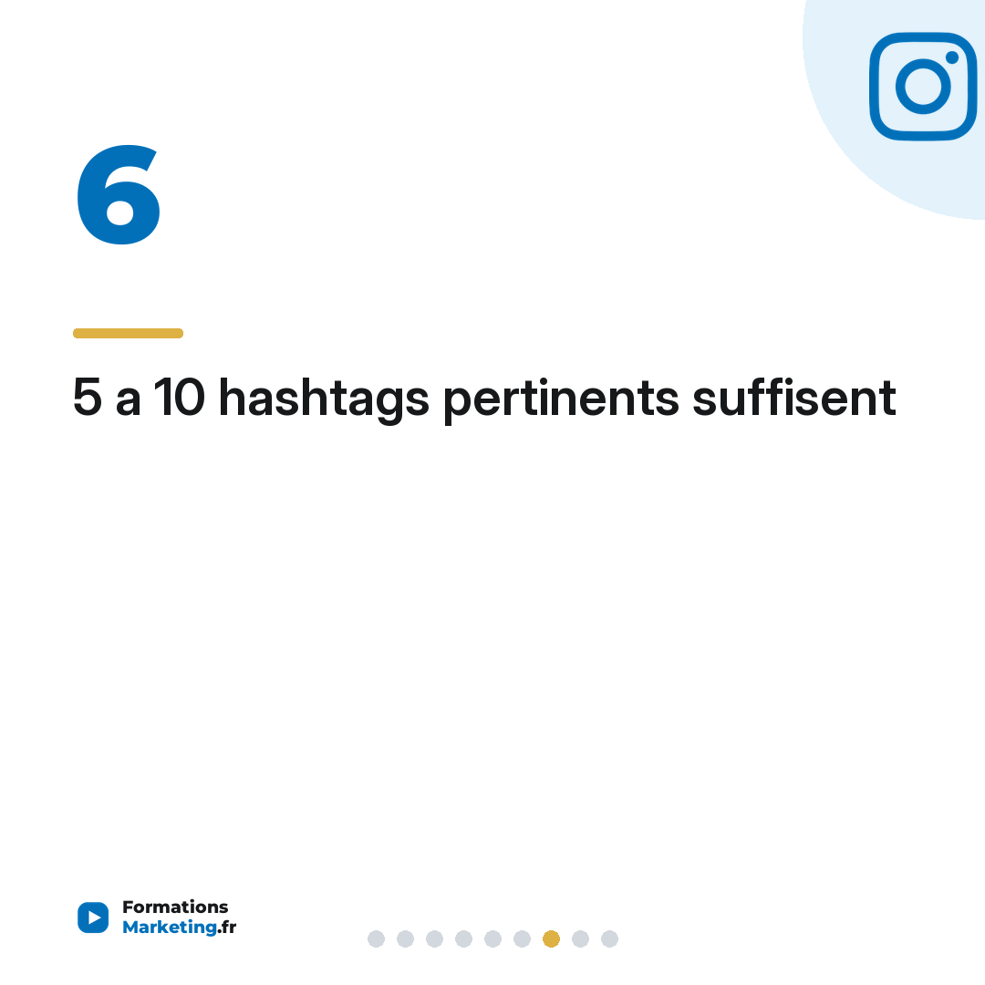 5 a 10 hashtags pertinents suffisent