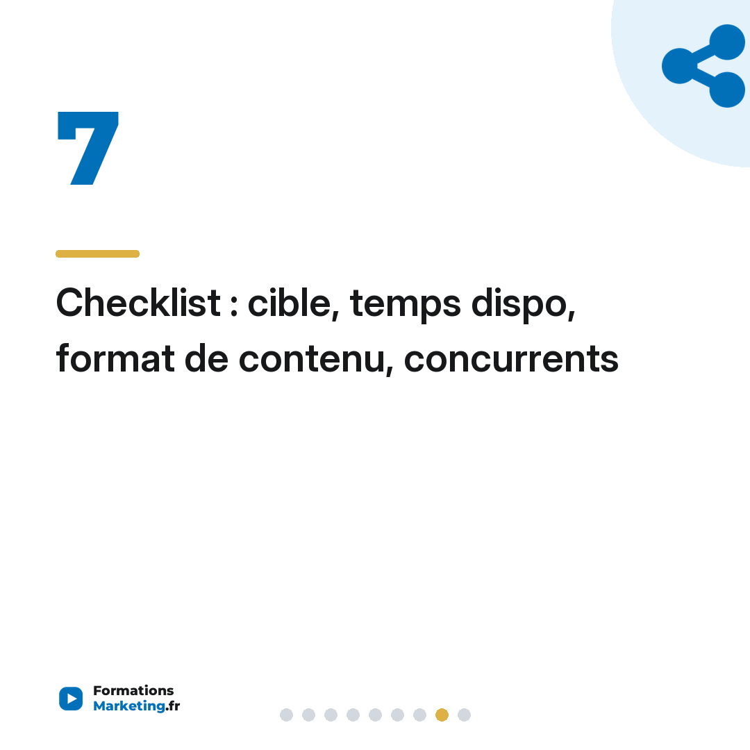Checklist : cible, temps dispo, format de contenu, concurrents