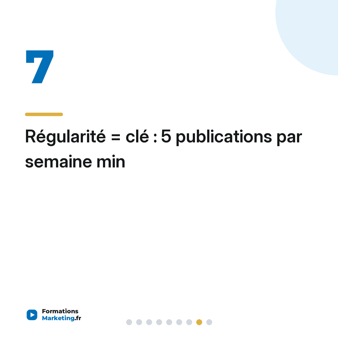 Régularité = clé : 5 publications par semaine min