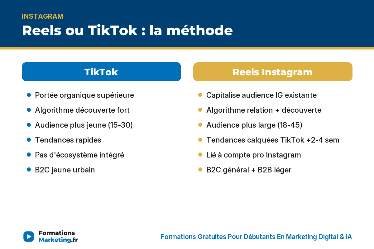Reels vs TikTok : portée, algorithme, audience, tendances, écosystème, cible - formationsmarketing.fr