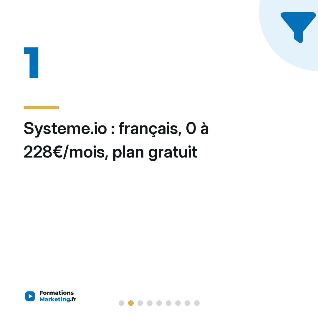 Systeme.io : français, 0 à 228€/mois, plan gratuit