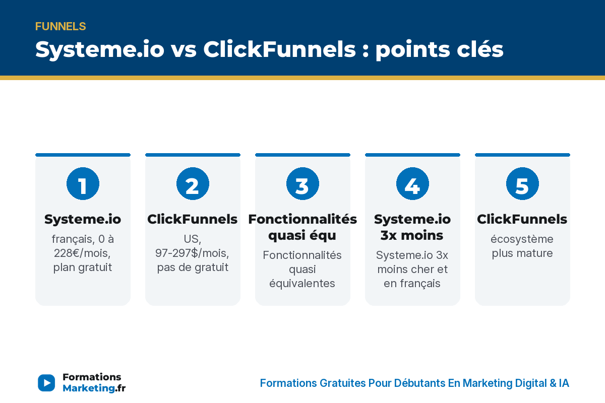 Systeme.io vs ClickFunnels : points clés - formationsmarketing.fr