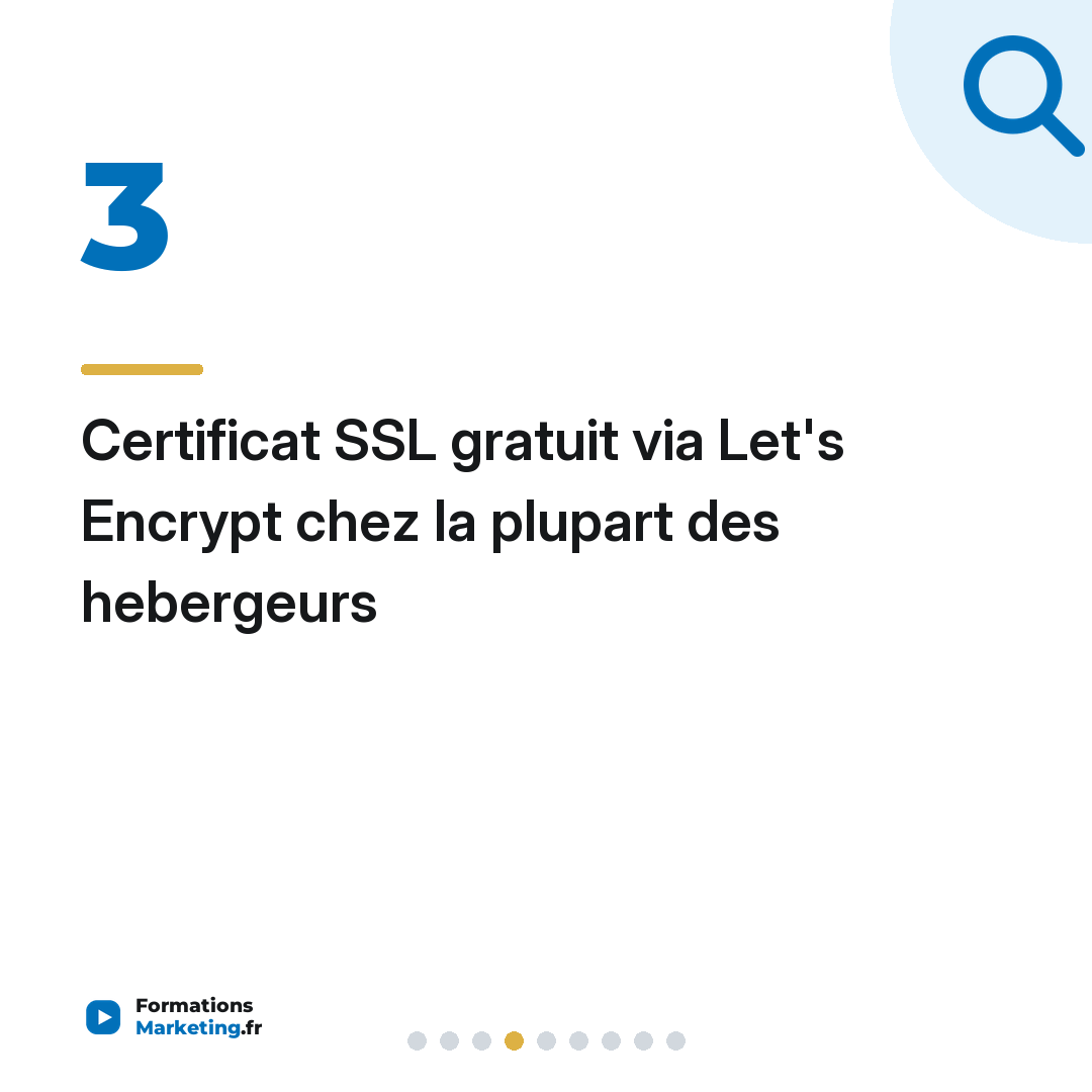Certificat SSL gratuit via Let's Encrypt chez la plupart des hebergeurs