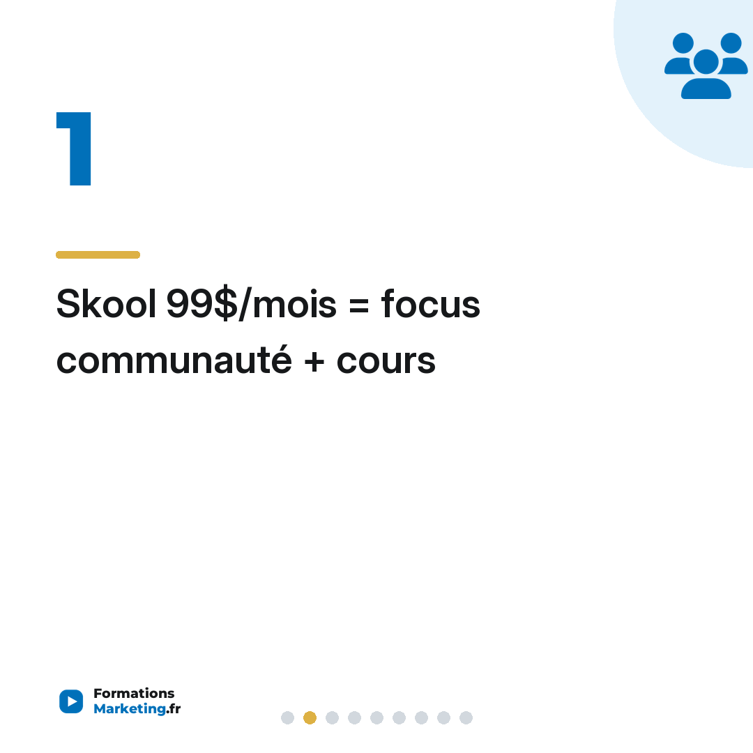 Skool 99$/mois = focus communauté + cours