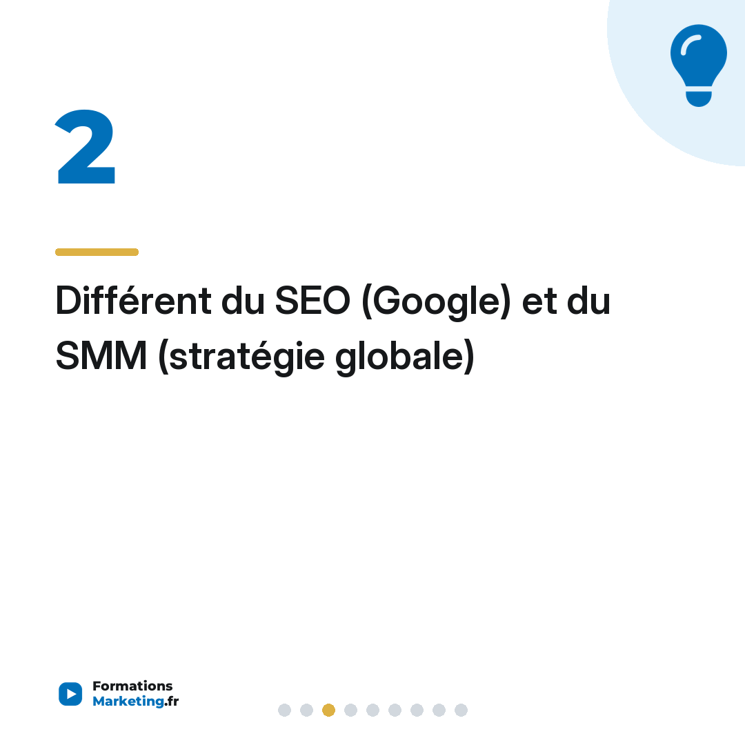 Différent du SEO (Google) et du SMM (stratégie globale)