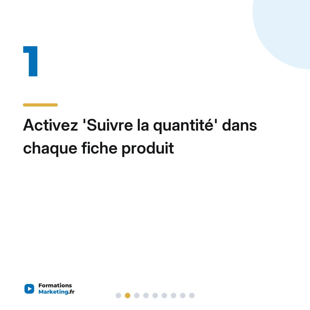 Activez 'Suivre la quantité' dans chaque fiche produit