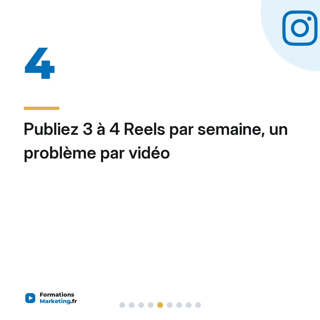 Publiez 3 à 4 Reels par semaine, un problème par vidéo