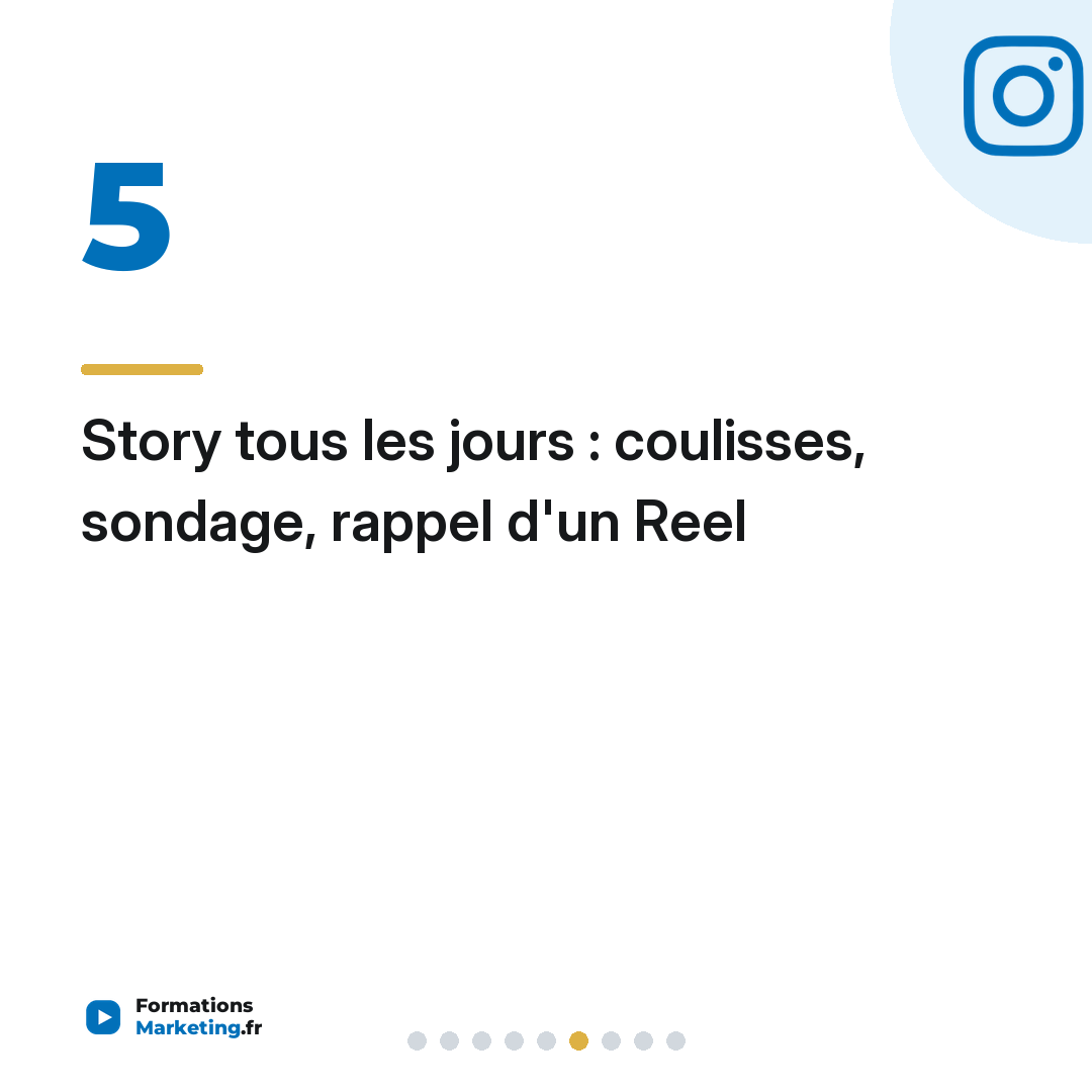 Story tous les jours : coulisses, sondage, rappel d'un Reel