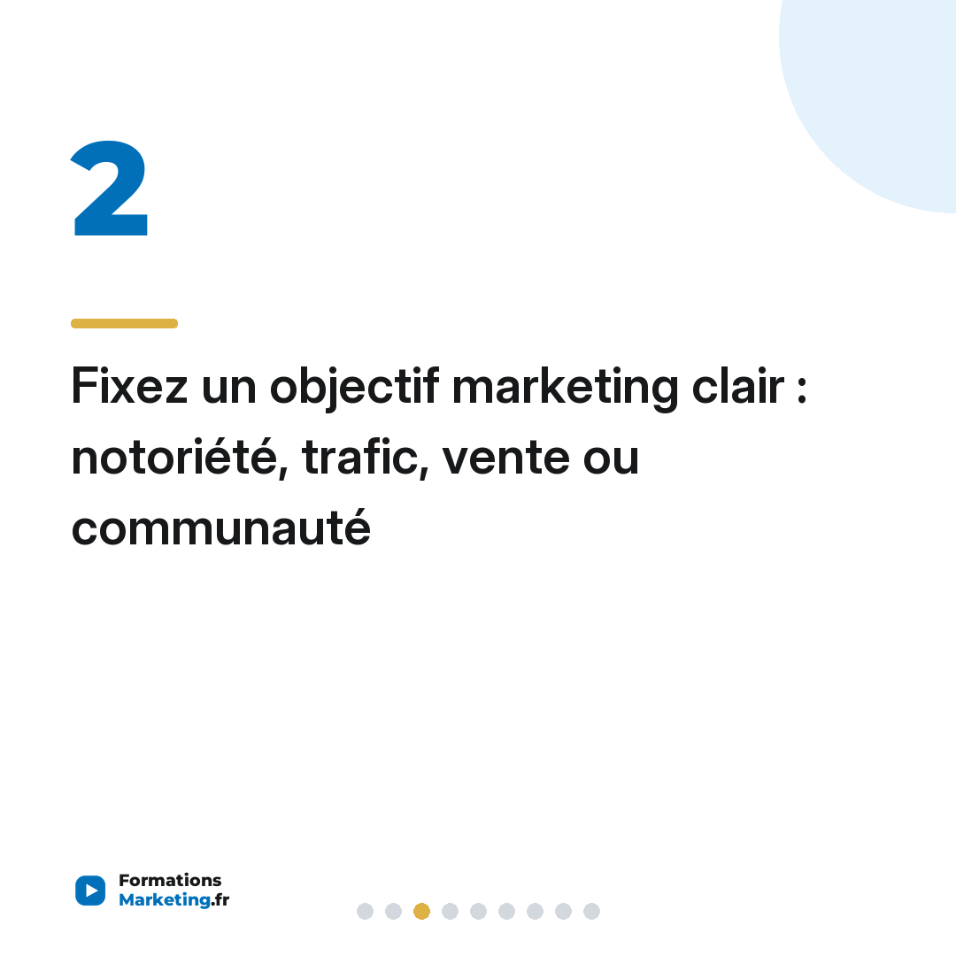 Fixez un objectif marketing clair : notoriété, trafic, vente ou communauté