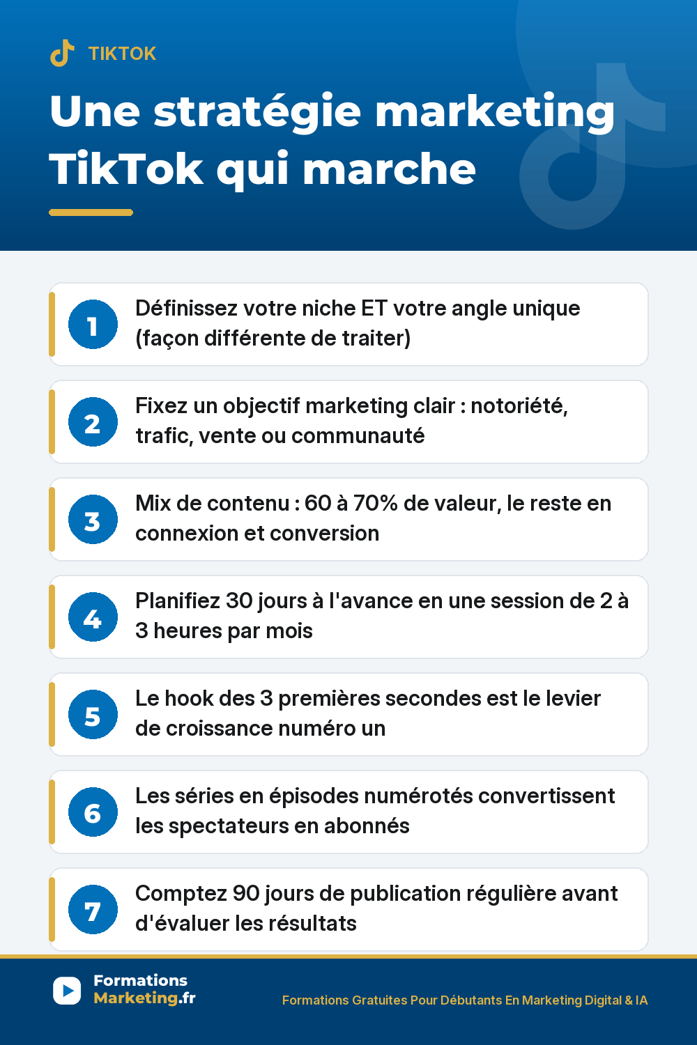 strategie marketing tiktok pinterest Stratégie marketing TikTok efficace : niche et angle unique, objectif marketing clair, mix contenu 60-70% valeur, planification 30 jours, mesure mensuelle, 90 jours pour évaluer