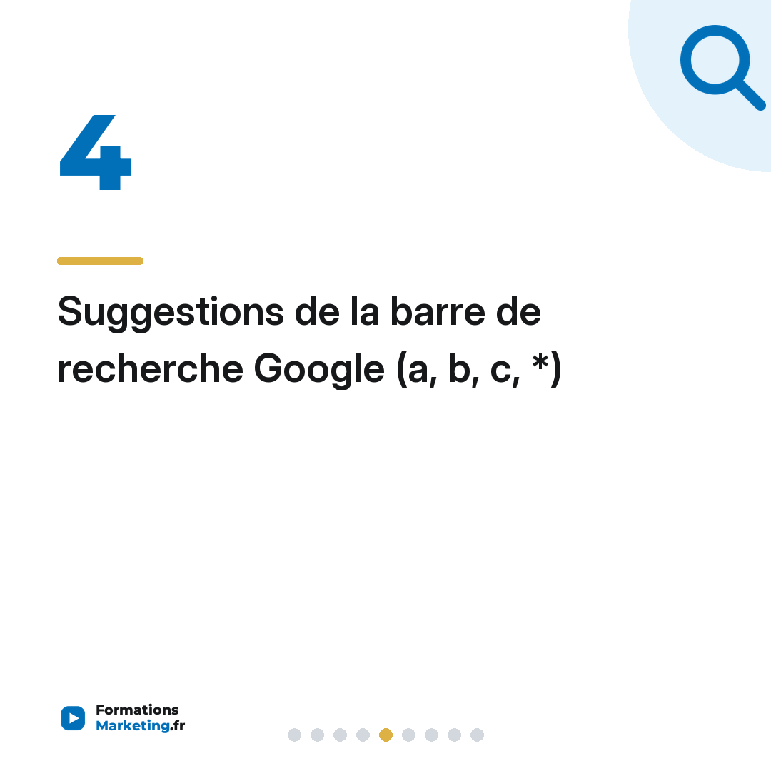 Suggestions de la barre de recherche Google (a, b, c, *)